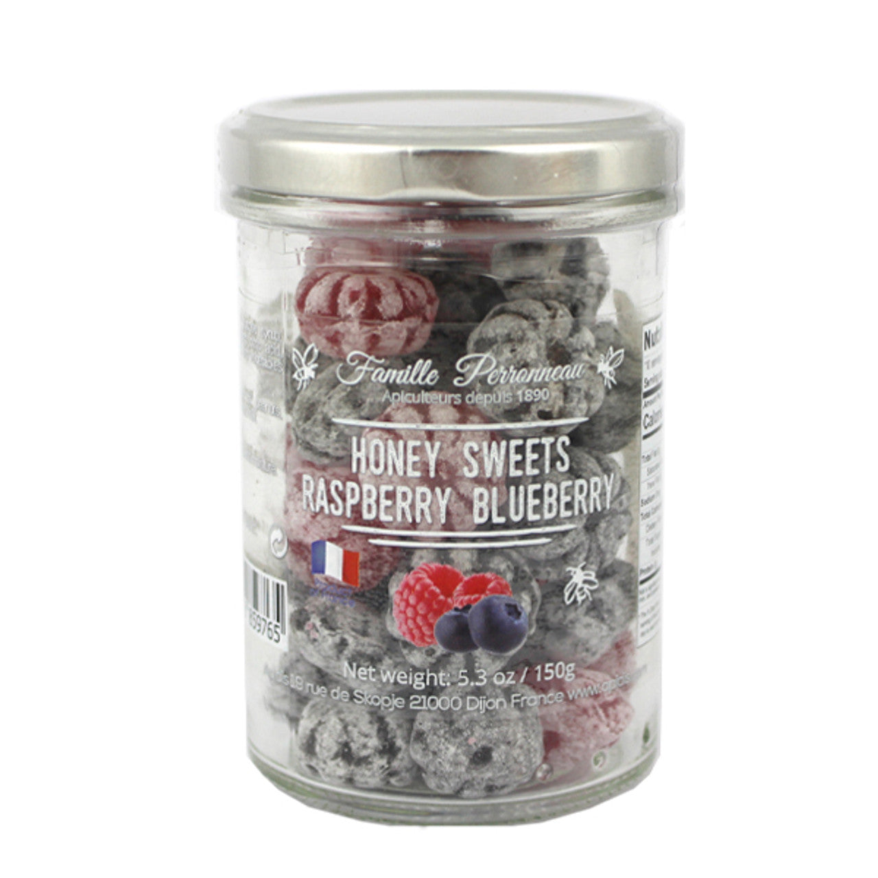 Enjoy these raspberry and blueberry honey candies any time of day! Made with natural flavors and colors, and no preservatives, these candies are sure to delight both the young and the old, and everyone in between. Net Wt.: 5.3oz. Made in France.