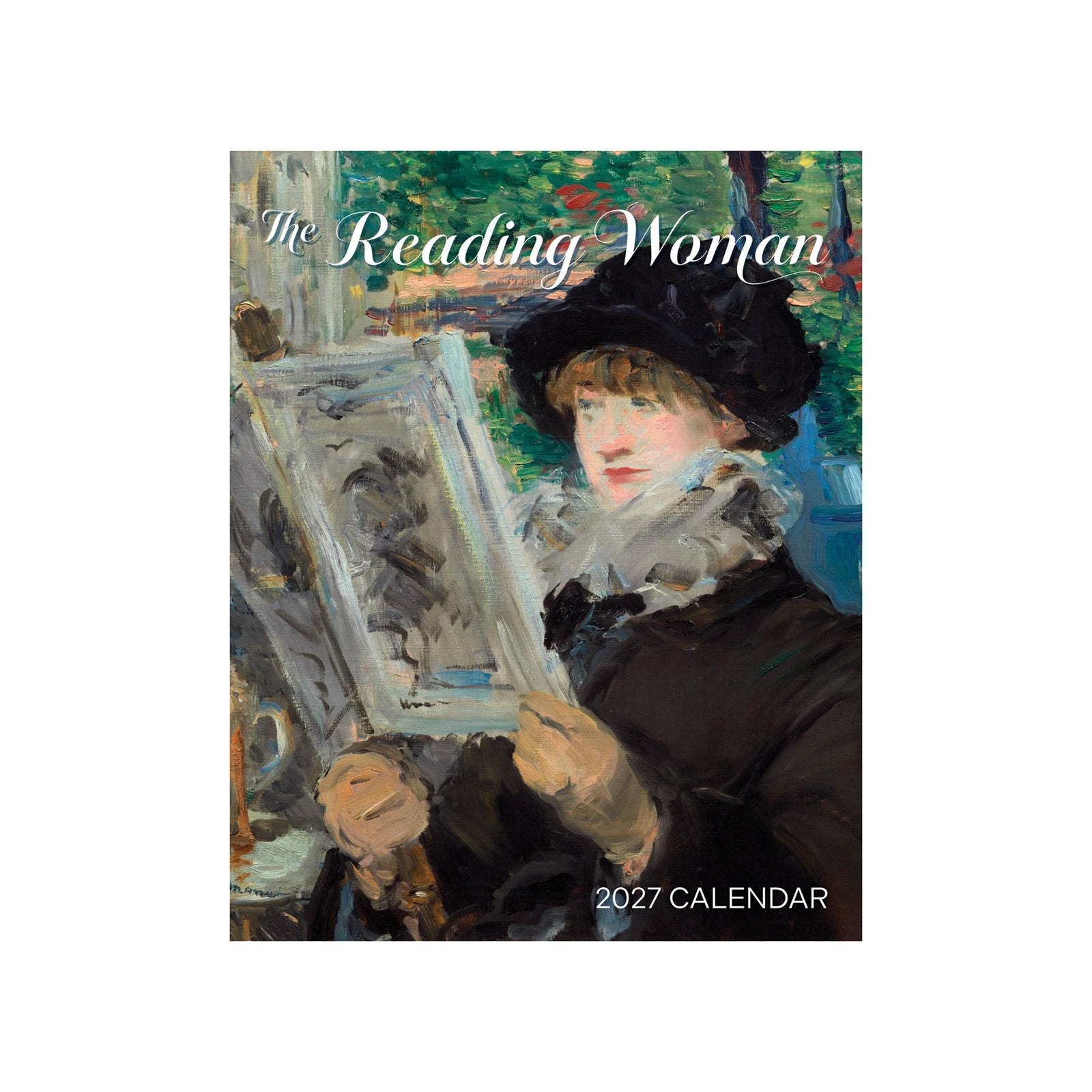 Cover of the 2027 'The Reading Woman' wall calendar with a painting of a woman reading.