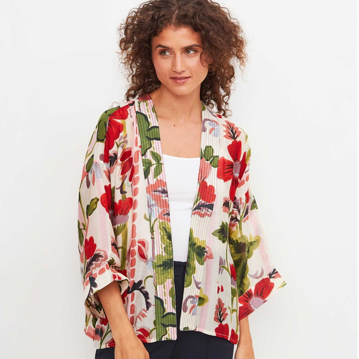 RED POPPY SHORT KIMONO