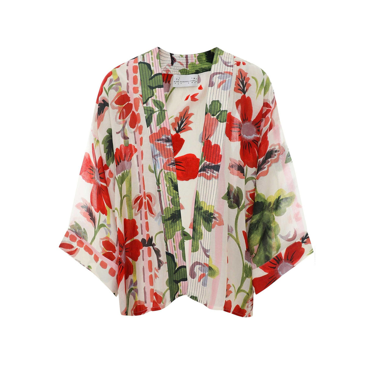 Floral patterned cardigan on a white background