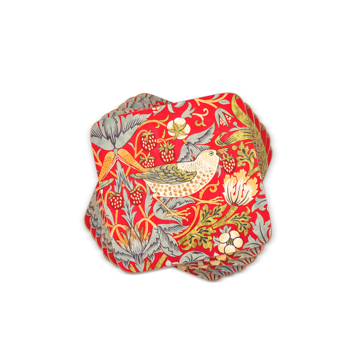 RED STRAWBERRY THIEF COASTERS - SET OF SIX