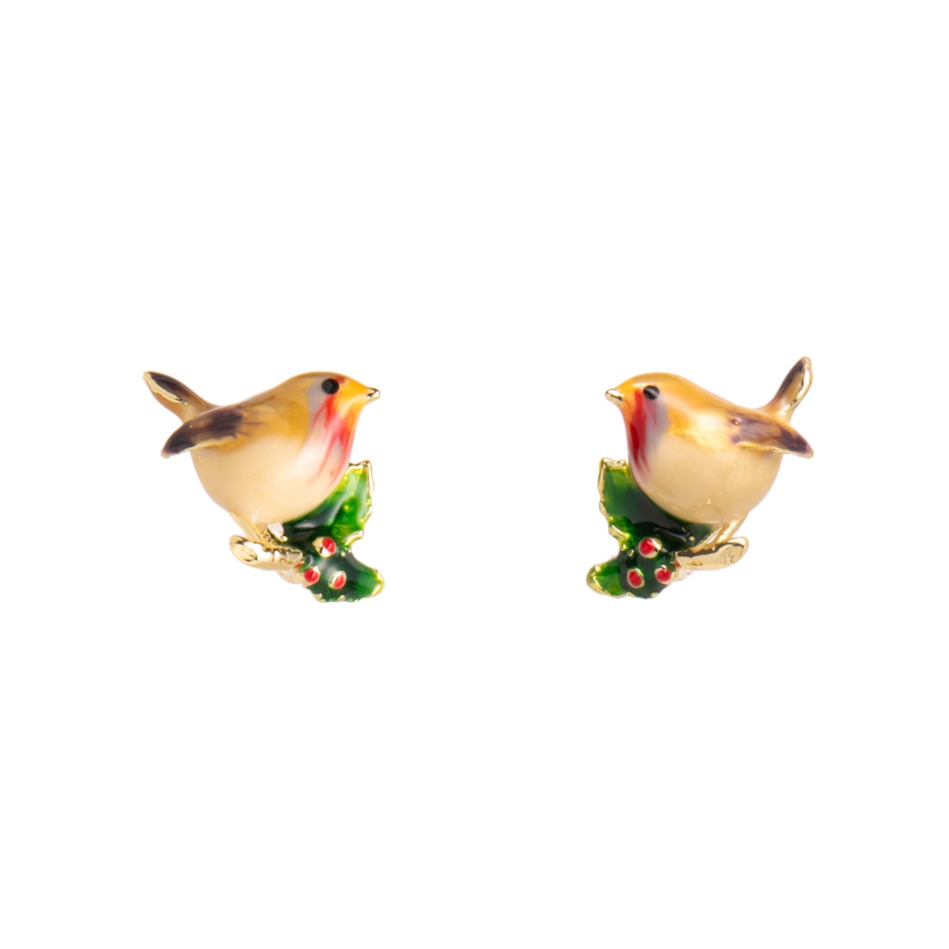 Pair of bird-shaped earrings on a white background