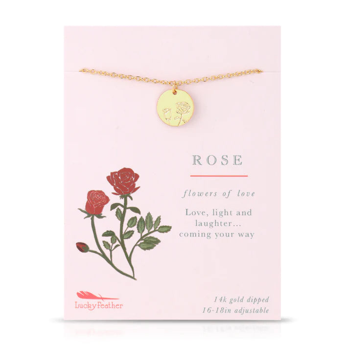 This botanical rose necklace is the perfect reminder of your ability to bloom! Whether you gift one to a loved one or keep it for yourself, this delicate rose-charm necklace is a reminder to keep love, light and laughter around you always. 14 gold dipped brass Adjustable 16"-18"chain Lobster clasp closure Nickel-free