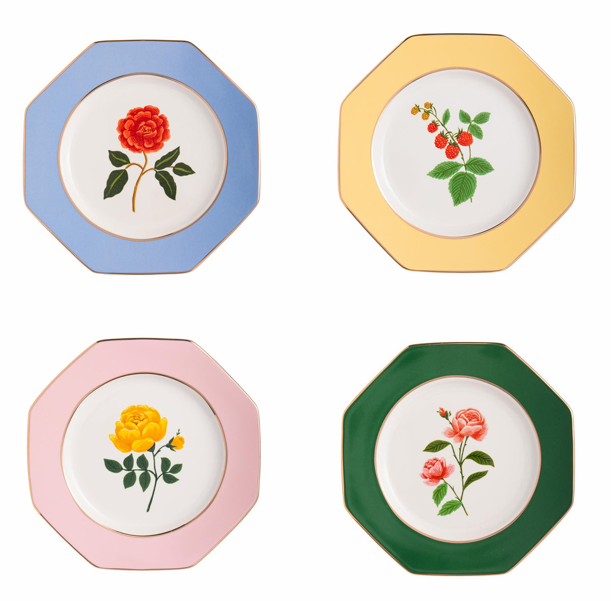 BOTANICAL PORCELAIN DESSERT PLATE SET