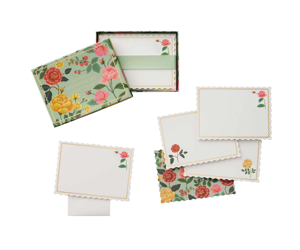 For thank-yous, greetings, and everything in between, this rose-themed stationery set includes 12 flat notes with gold foil accents and coordinating envelopes inside a decorative box. Box dimensions: 5.5" × 7.5" x 1.25".