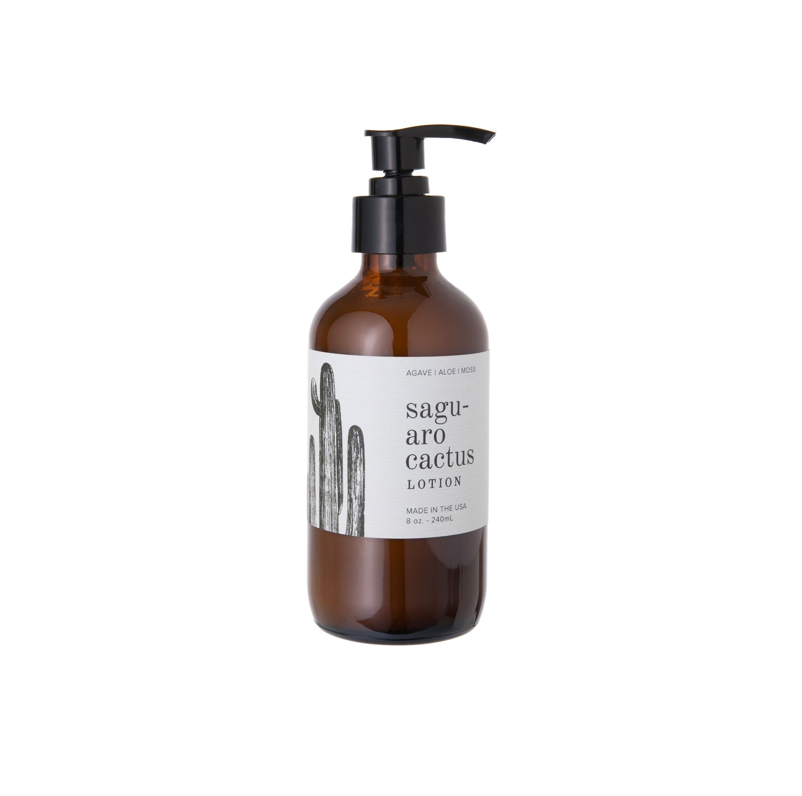 Agave | Aloe | Moss This Saguaro Cactus scented lotion is a spicy floral creation made up of cactus jade flower, agave, moss and aloe. This scent is a true representation of walking into a florist shop and experiencing the aroma of fresh cut flowers, stem trimmings, and botanical soaked water. 8 oz.