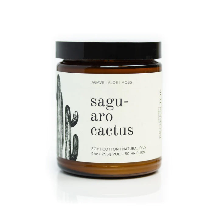 The Saguaro Cactus scent is a spicy floral creation made up of cactus jade flower, agave, moss, and aloe. This gorgeously scented candle is hand-poured with 100% U.S.-grown soybean wax, cotton core wicks, and fine fragrance oils. It is also vegan, gluten-free, paraben-free, and phthalate-free. 9oz.