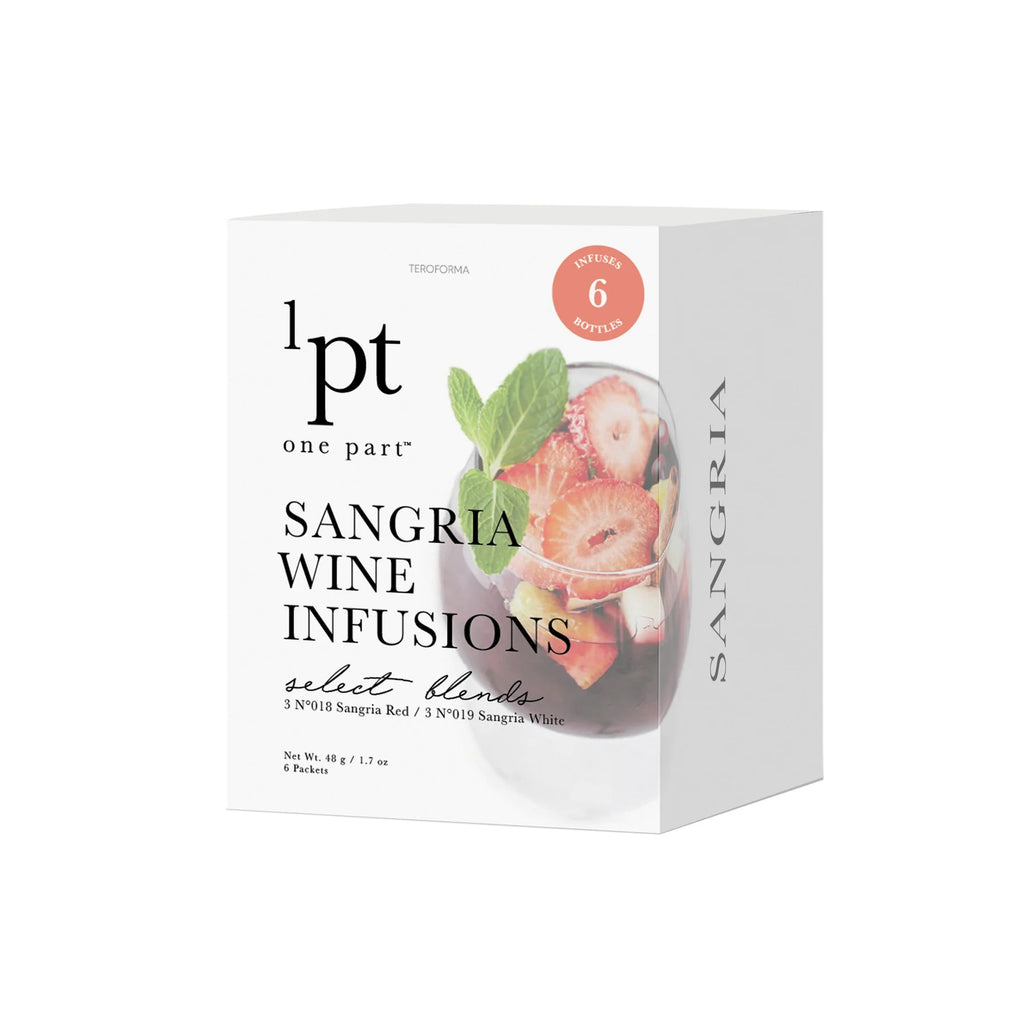 This handy Sangria infusions pack contains 2 infusion blend flavors that pair especially well with Red Wine and White Wine to make a range of fantastic, infused cocktails. Just add 1 packet of infusion blend to an infusion ball or strainer and combine with a bottle of wine in a pitcher. 6 infusion packets. 1.7oz.