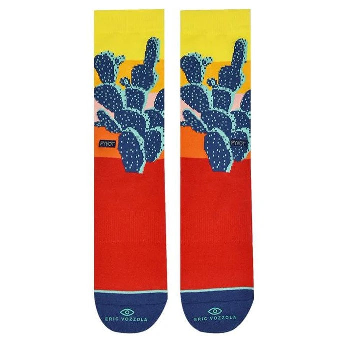 Walk off stylishly into the sunset wearing these comfy cactus socks, which feature a design by Las Vegas-based artist Eric Vozzola. These colorful socks are made from a moisture-wicking, antimicrobial material. They have a padded footbed and arch support for all-day comfort. 