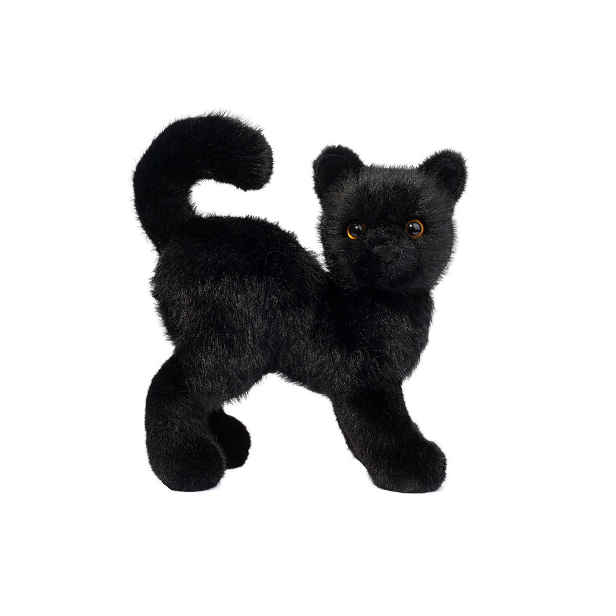 Plush toy black cat on a white background