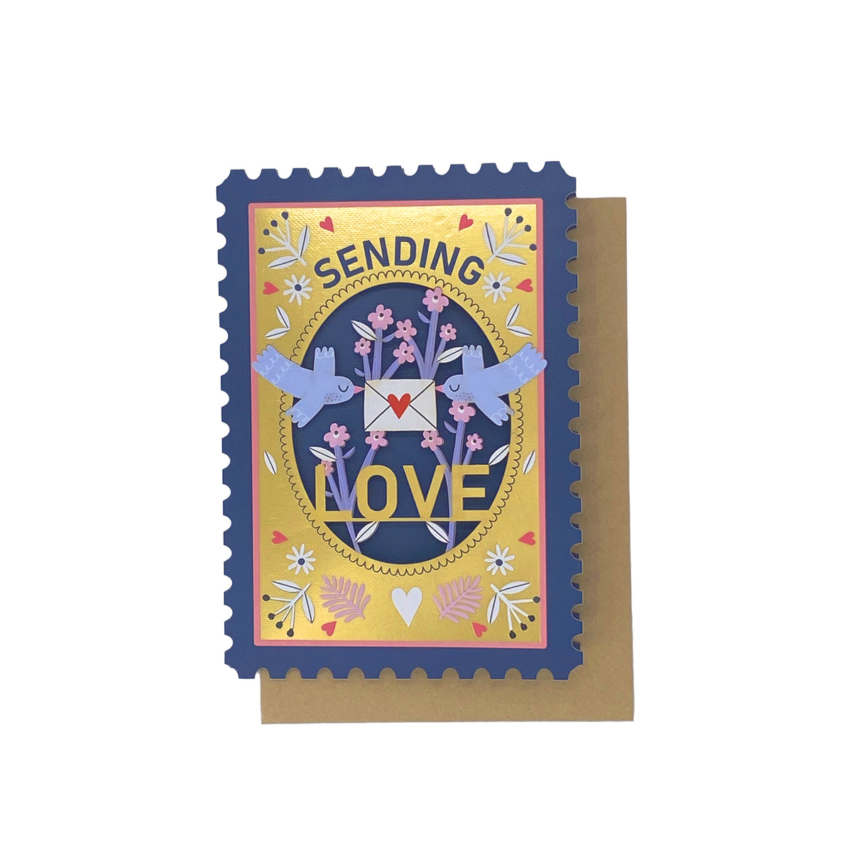 Greeting card with 'Sending Love' text and decorative elements on a white background