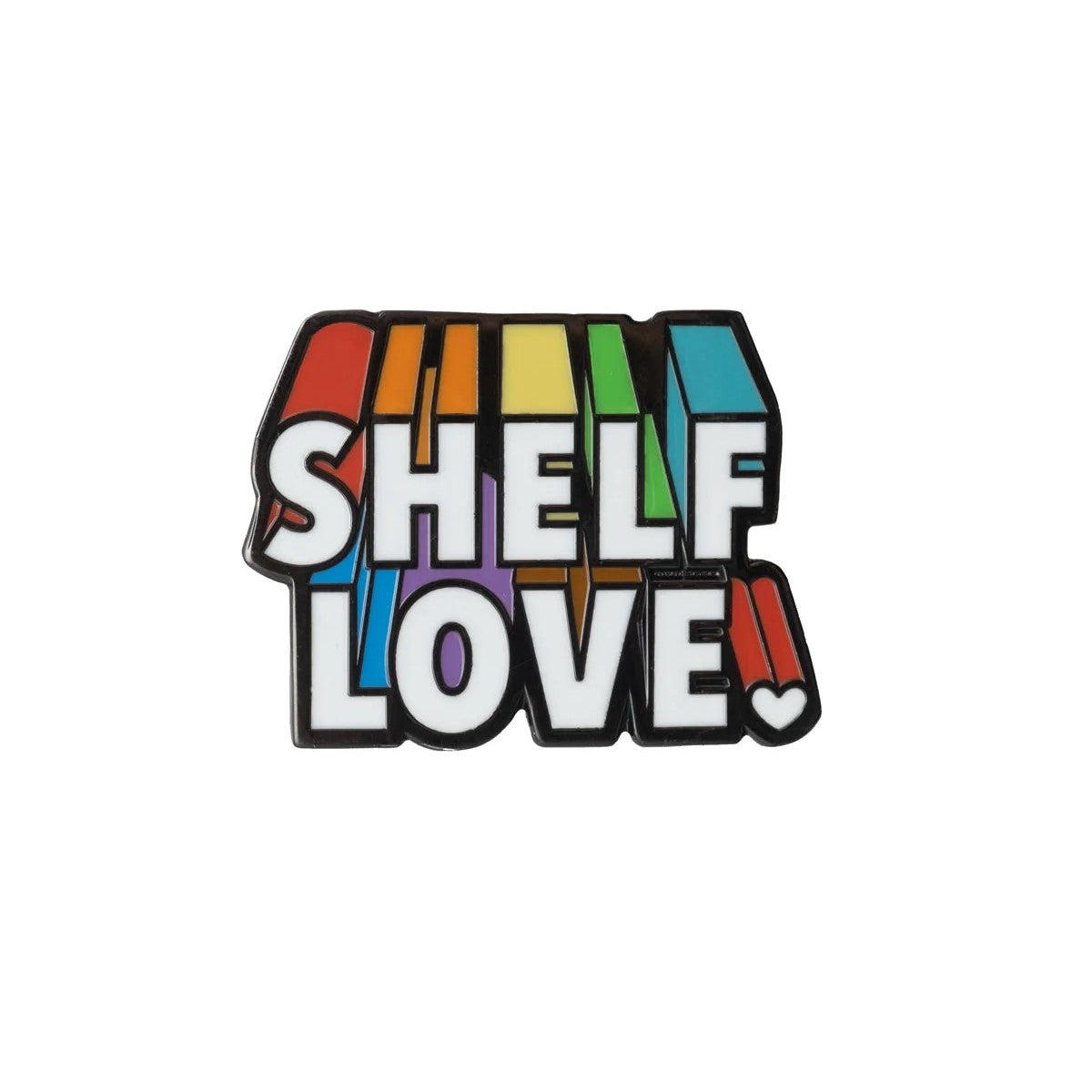 Spread a little shelf love with this colorful and cute enamel pin. Perfect for accessorizing your backpack, jacket, and more. Material: metal, enamel Dimensions: 1" x 0.75"