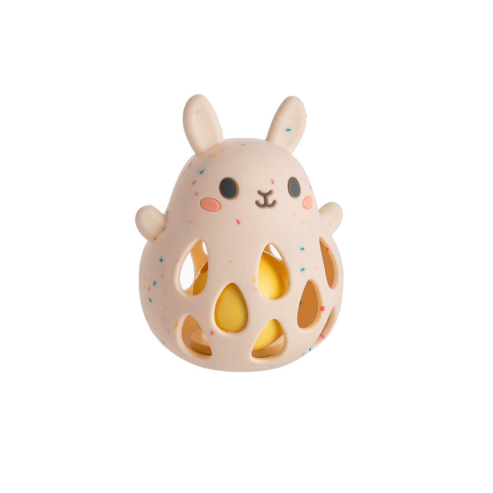 Silicone rabbit toy with packaging on a white background