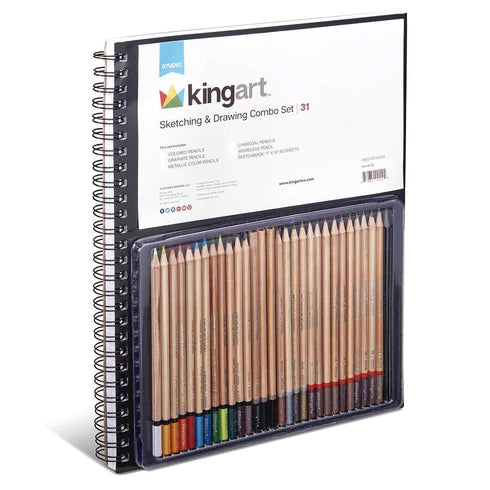 The perfect set for artists of all levels!  Sketch and draw with 16, high pigment-colored pencils 8 graphite pencils 3 metallic colored pencils 3 charcoal pencils plus an 80-page, spiral-bound sketchbook. 