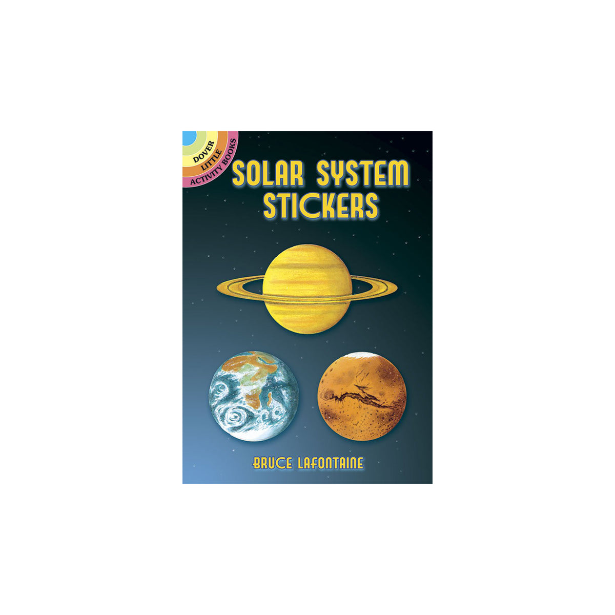Book cover of 'Solar System Stickers' with illustrations of planets on a white background