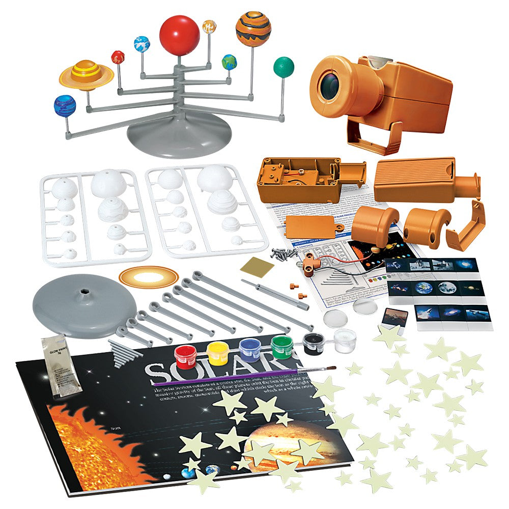 Box for a STEAM powered kids space exploration kit with images of children and space-themed elements.