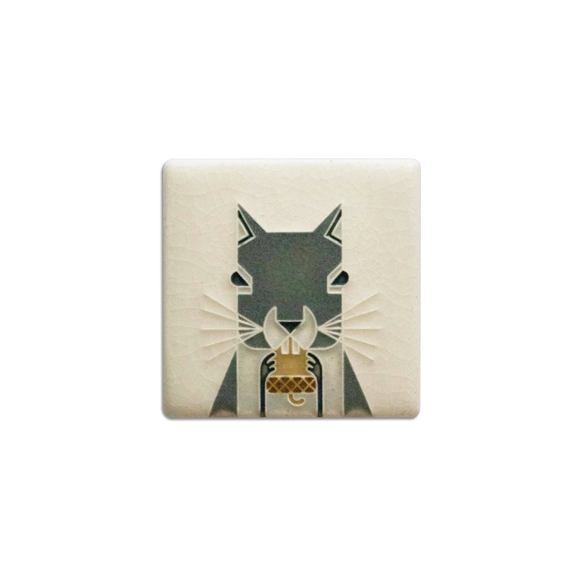 Square ceramic tile with a squirrel design on a white background