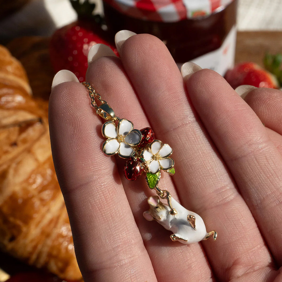 STRAWBERRY & MOUSE PENDANT NECKLACE