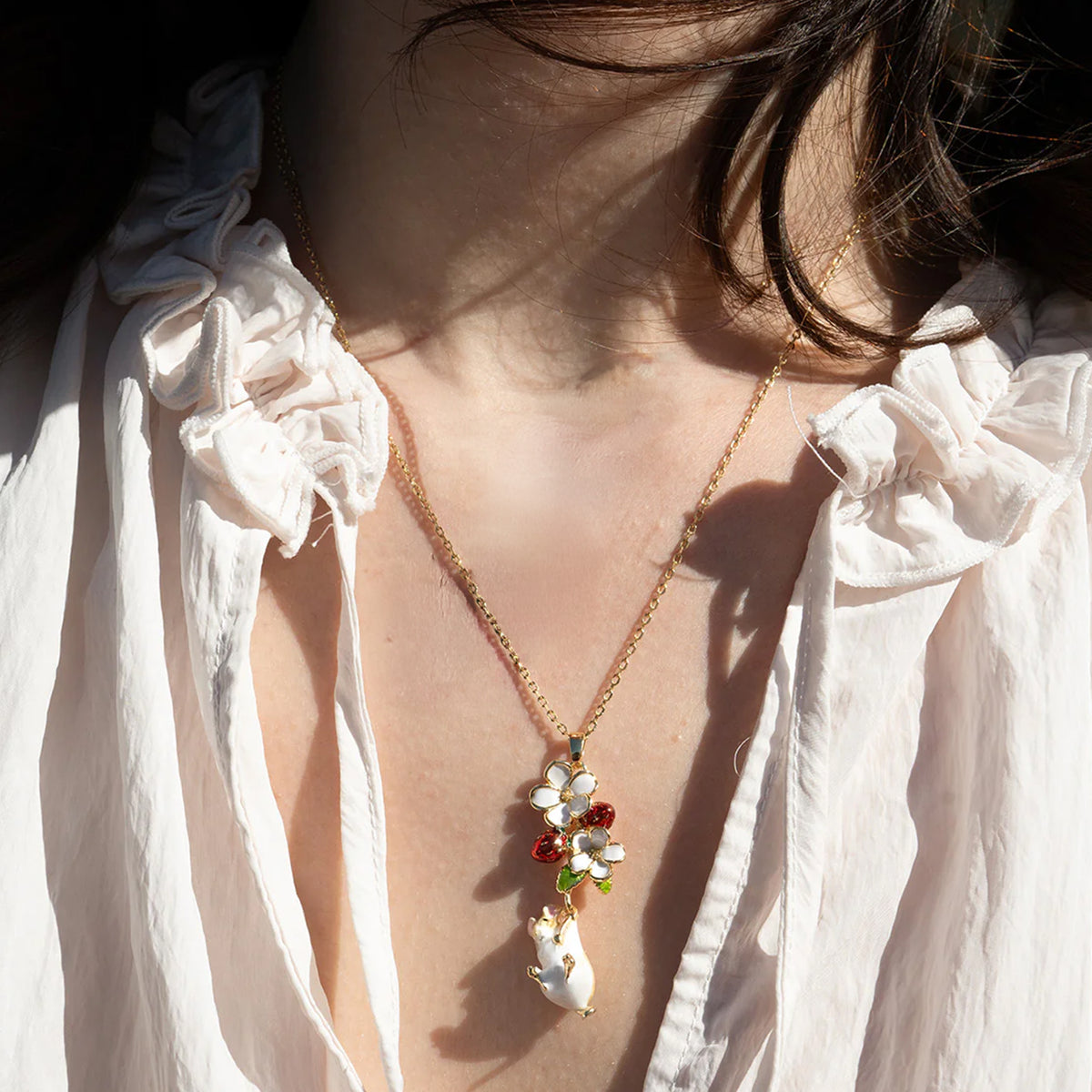 STRAWBERRY & MOUSE PENDANT NECKLACE