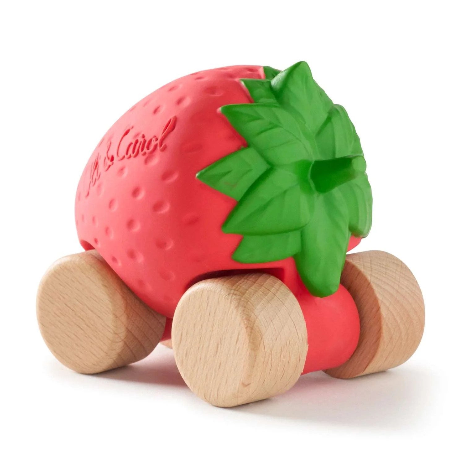 This engaging, strawberry-shaped baby car stimulates interactive play, enhances cognitive development, and fosters social skills. Its packaging includes a drop-down ramp, adding to its reusability and play value! Crafted with care from natural rubber and FSC-certified wood, this charming toy will keep your little ones engaged and look great in your nursery.