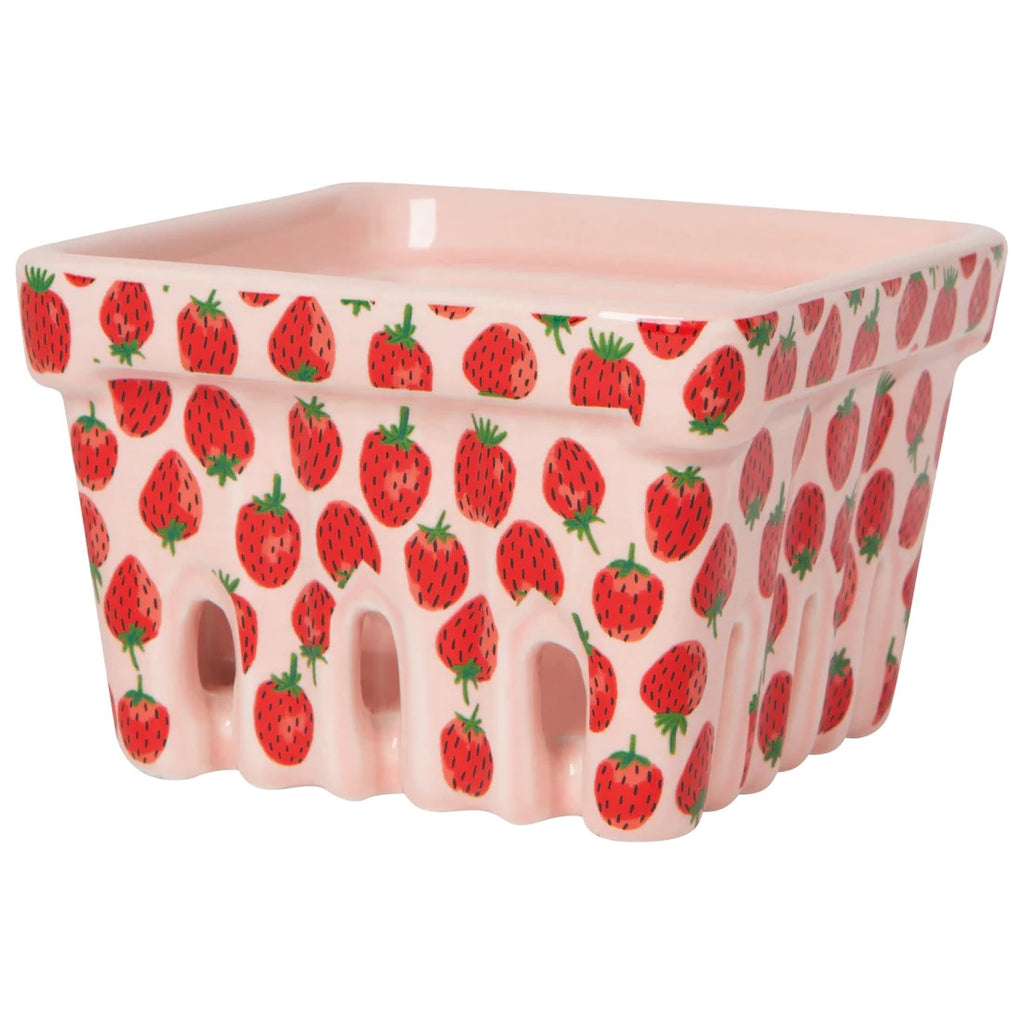 Handpicked from the field or from the produce aisle, any fruit will look sun-ripened and fresh in this ceramic strawberry basket. Vent holes at the base of the basket will help to keep your berries fresh, and the strawberry design will liven up your refrigerator and add a summery touch to your table. 4" x 4" x 2".