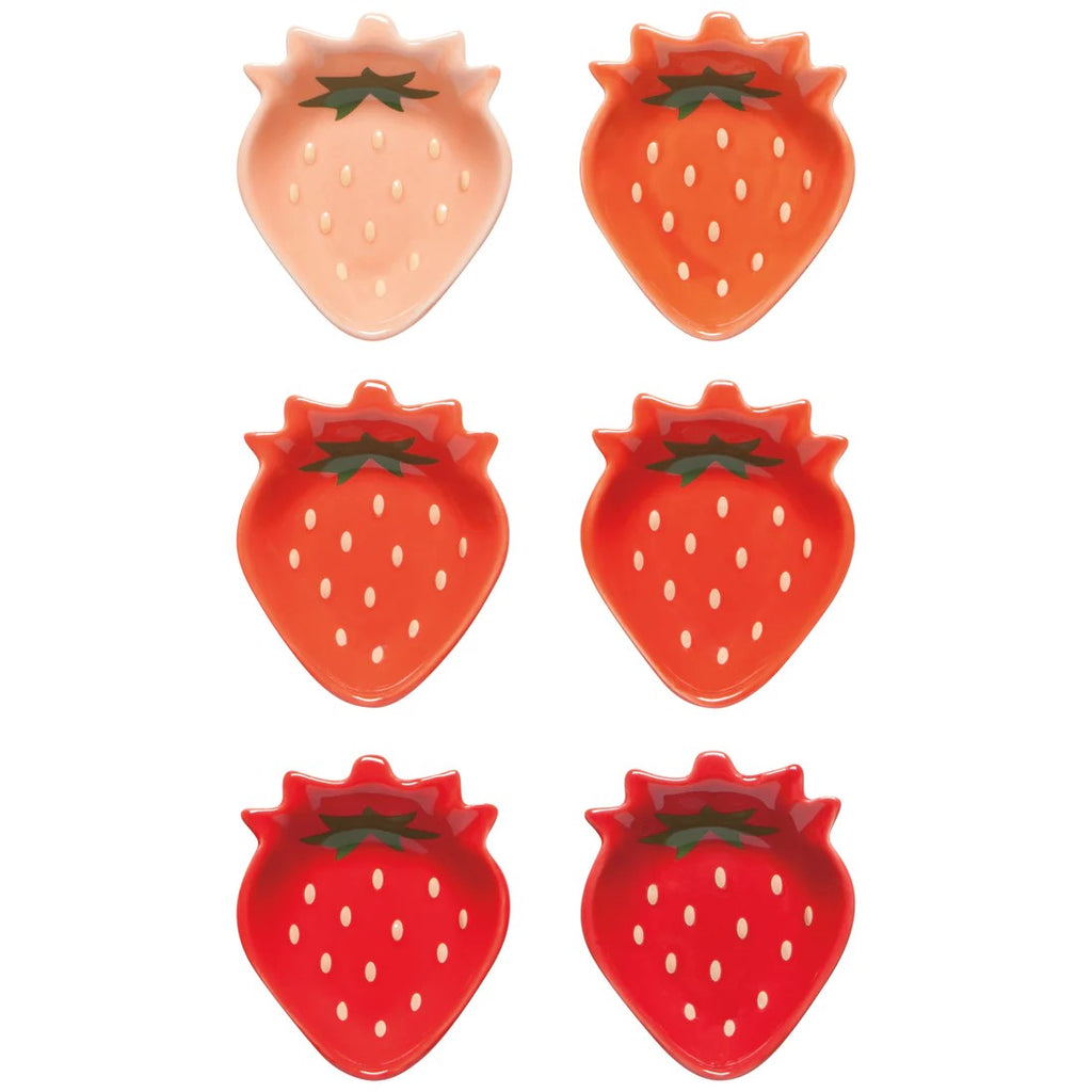A pinch of sweetness and a sprinkle of spice is always at hand with this strawberry shaped pinch bowl set. Made from durable stoneware ceramic, this is the perfect set to have at hand when preparing your next culinary masterpiece. Set of six pinch bowls. Dishwasher and microwave safe.