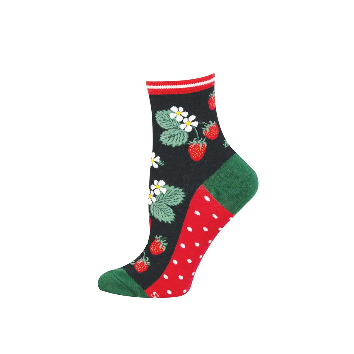 Colorful socks with strawberry pattern on a white background
