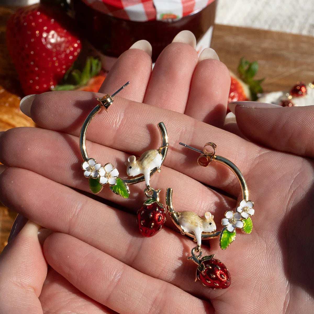 STRAWBERRY & MOUSE HOOP EARRINGS