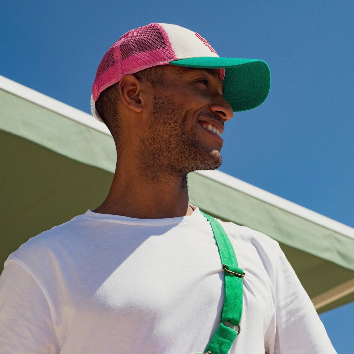 Keep the summer vibes going all year round with this color block trucker hat. Made from organic cotton canvas, with a mesh back, the design of this lightweight, breathable hat draws on a 1980s style bright color palette with Summer Forever embroidered on the front. 