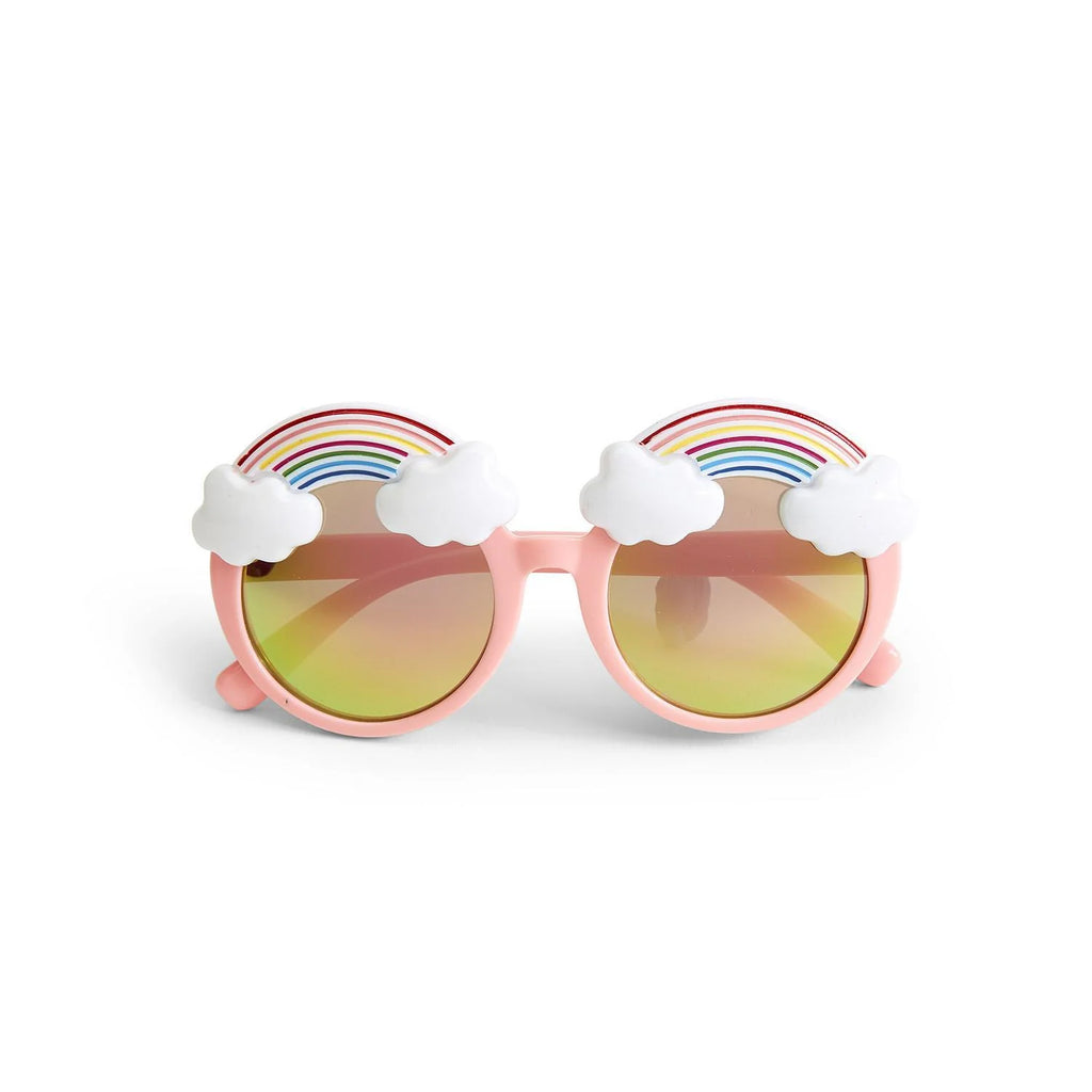 It's sunshine and rainbows all the way with these adorable kids' sunglasses. Featuring mirrored rainbow UV400 lenses to protect your little one's eyes. Iridescent Polycarbonate UV400 Lens to protect eyes from harmful UV rays Impact Resistant, shatterproof, lightweight Ages: 5 - 8 Dimensions: 5" x 5" x 2".