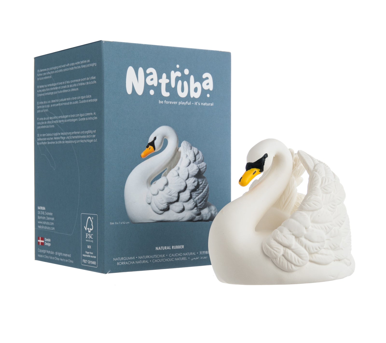Make bath time go swimmingly with this charming swan-shaped bath toy. Lightweight and easy for little hands to hold. Helps little ones to practice movement and coordination, and of course, encourages bath-time play!  100% natural rubber, non-toxic, eco-friendly bath toy Dimensions: 3.4" x 3.4".