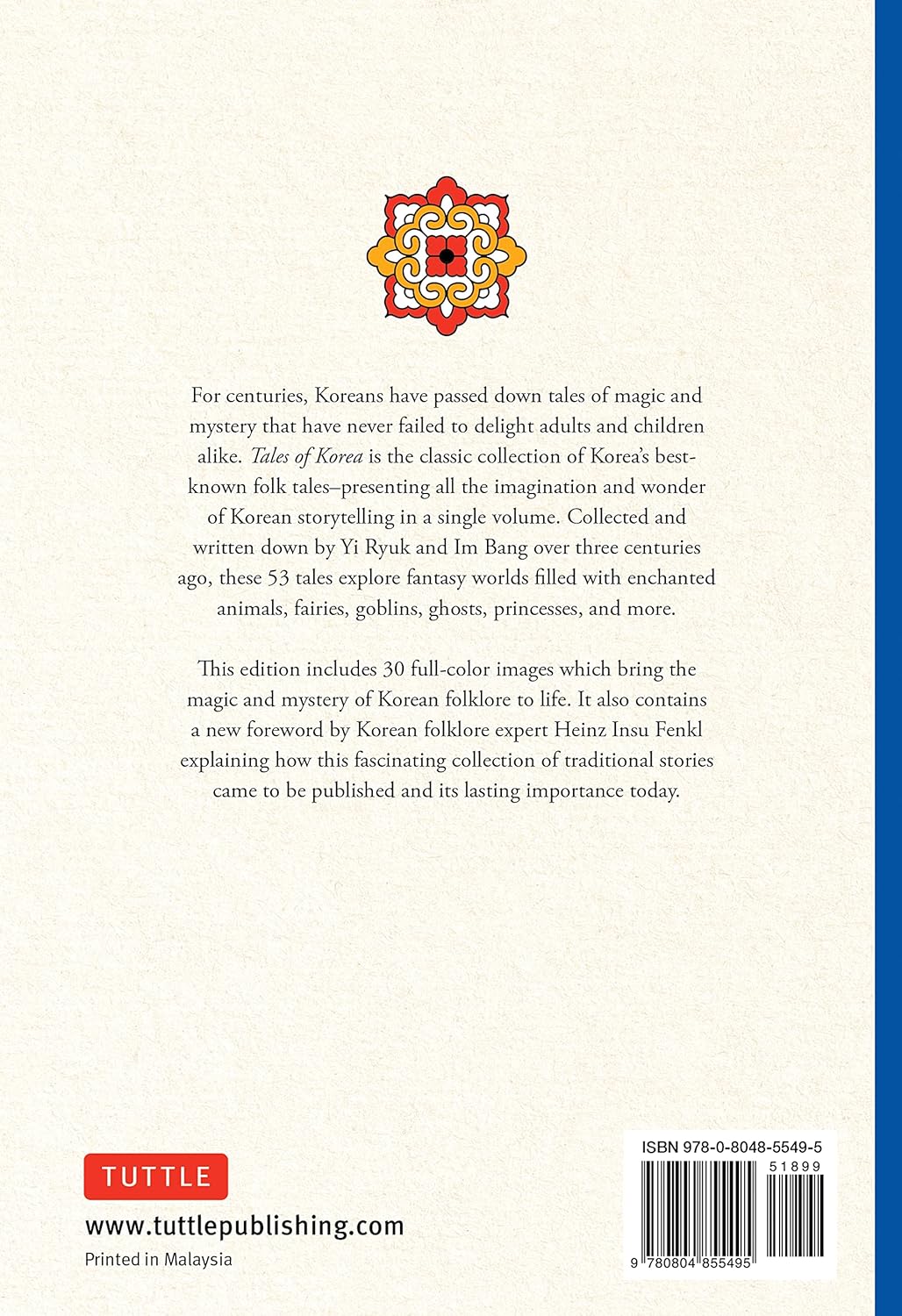 Book cover of 'Tales of Korea' with a tiger illustration on a blue background