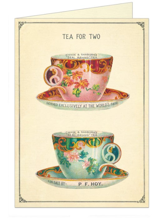 Tea for two blank notecard featuring gorgeous vintage style china teacup. Printed high quality Italian paper Includes a cream envelope Blank inside for your own message Card Size: 4" x 6"&.