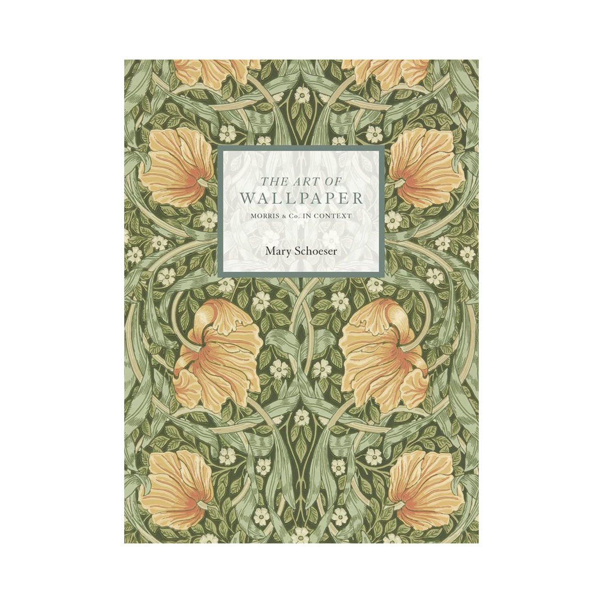 Book cover with floral design and text about 'The Art of Wallpaper' by Mary Schoeser