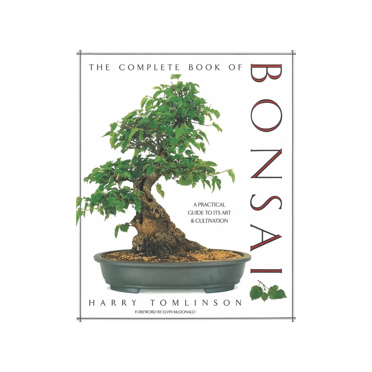The front cover of the book 'The Complete Book of Bonsai' by Harry Tomlinson, featuring a central photograph of a bonsai tree in a shallow dish, with the title 'BONSAI' printed vertically on the right.
