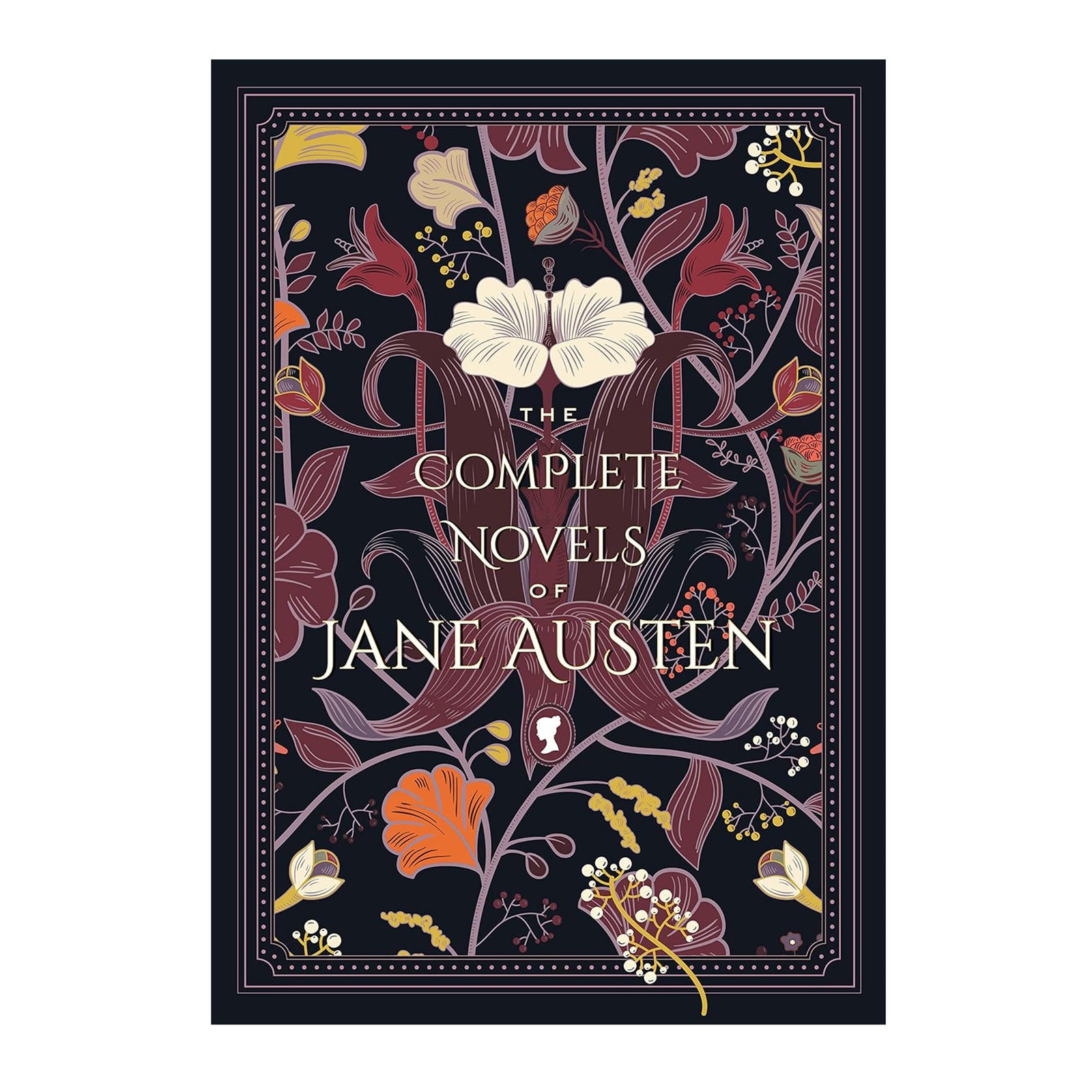 Box set of Jane Austen novels with floral design on a white background