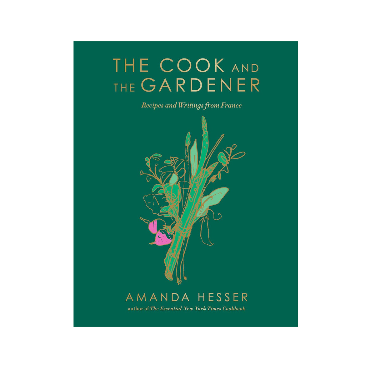 Book cover of 'The Cook and The Gardener' with green background and botanical illustration.