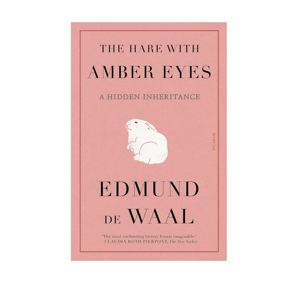 Book cover of &#39;The Hare with Amber Eyes&#39; by Edmund de Waal on a pink background