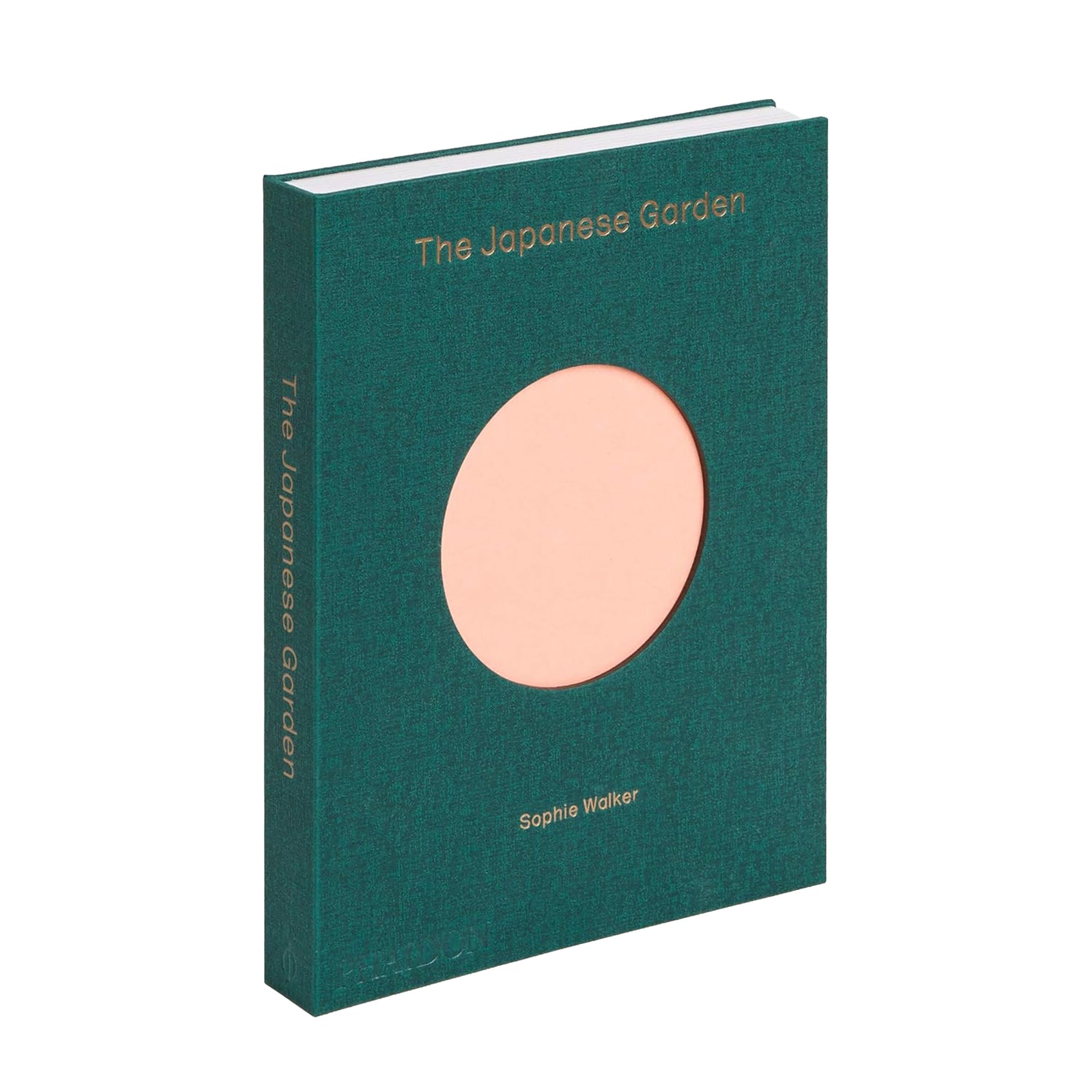 Book titled 'The Japanese Garden' by Sophie Walker with a green cover and circular pink cutout on a white background