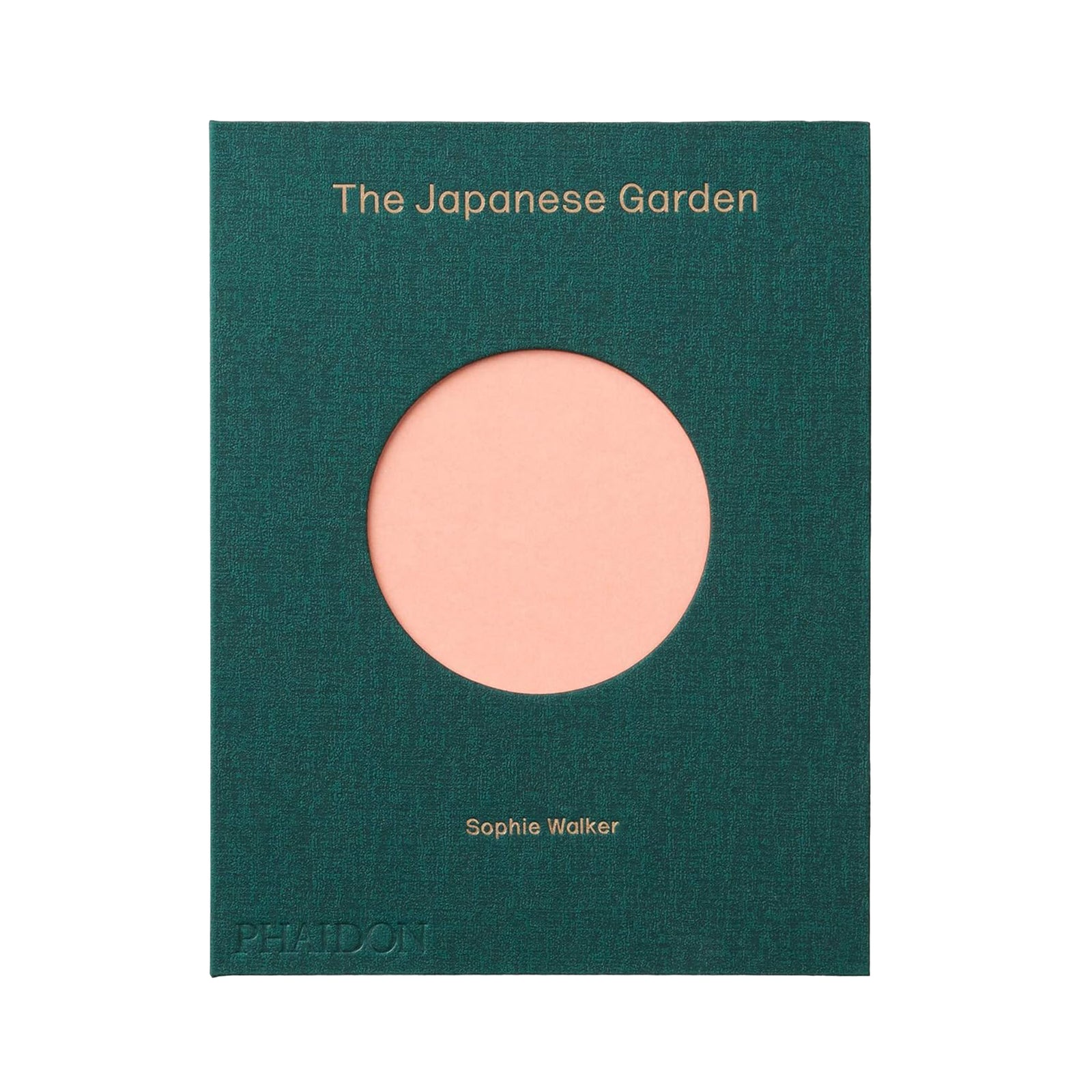 Book titled 'The Japanese Garden' by Sophie Walker with a green cover and circular pink cutout on a white background