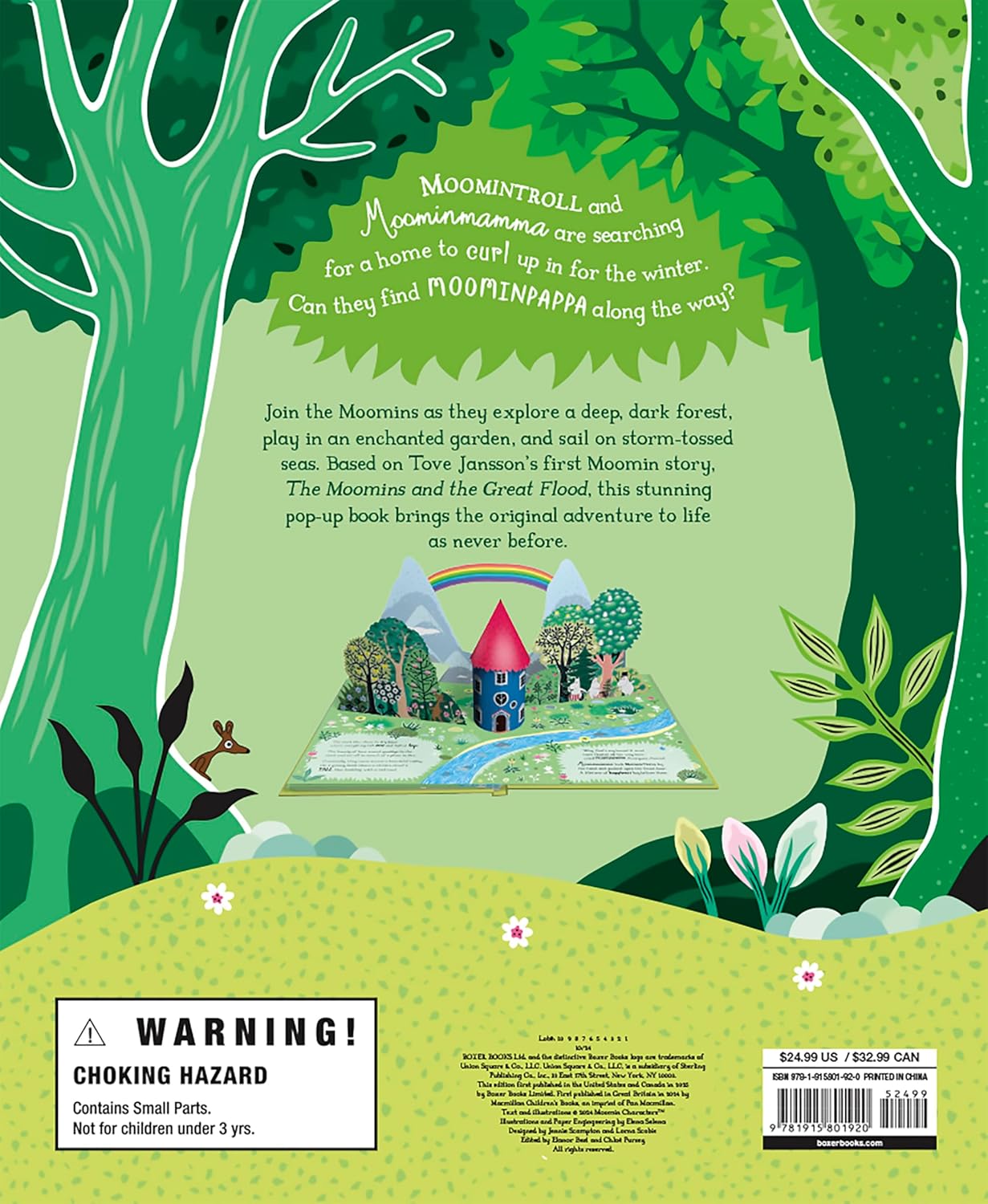 This fabulous pop-up is based on the first Moomin story, written in 1945. It’s a celebration of 80 years of Moomins! The production includes pop-ups, Pantone printing, matte lamination, and spot UV. 