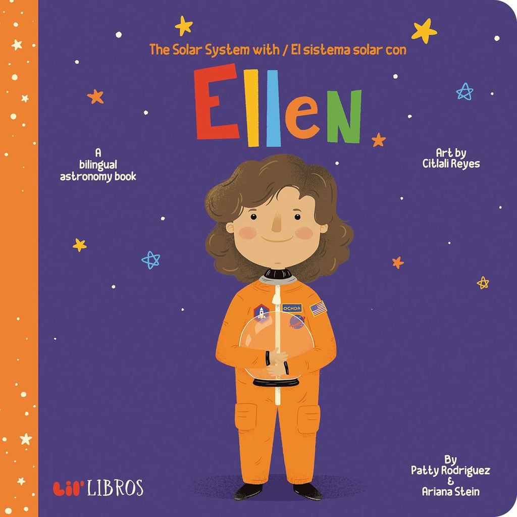 Introduce the universe to your baby through this charming bilingual book, which will show them the sun, moon, and planets in English and Spanish. Take a trip around our solar system with Ellen Ochoa, the first Latina in the world to travel into space. This book introduces little ones to the sun, moon, and planets with simple facts in English and Spanish.