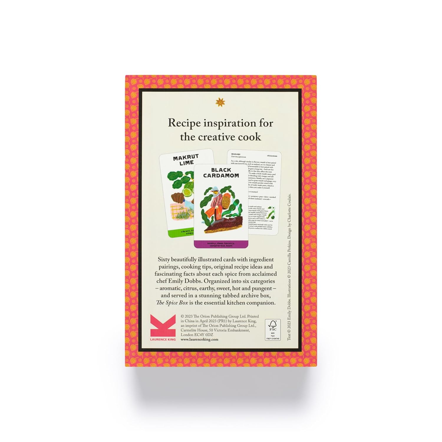This delightful contains 60 beautifully illustrated cards with ingredient pairings, cooking tips, original recipe ideas and fascinating facts about each spice from acclaimed chef Emily Dobbs. Boxed set of 60 cards Box dimensions: 6.5" x 4.25" x 1.5"