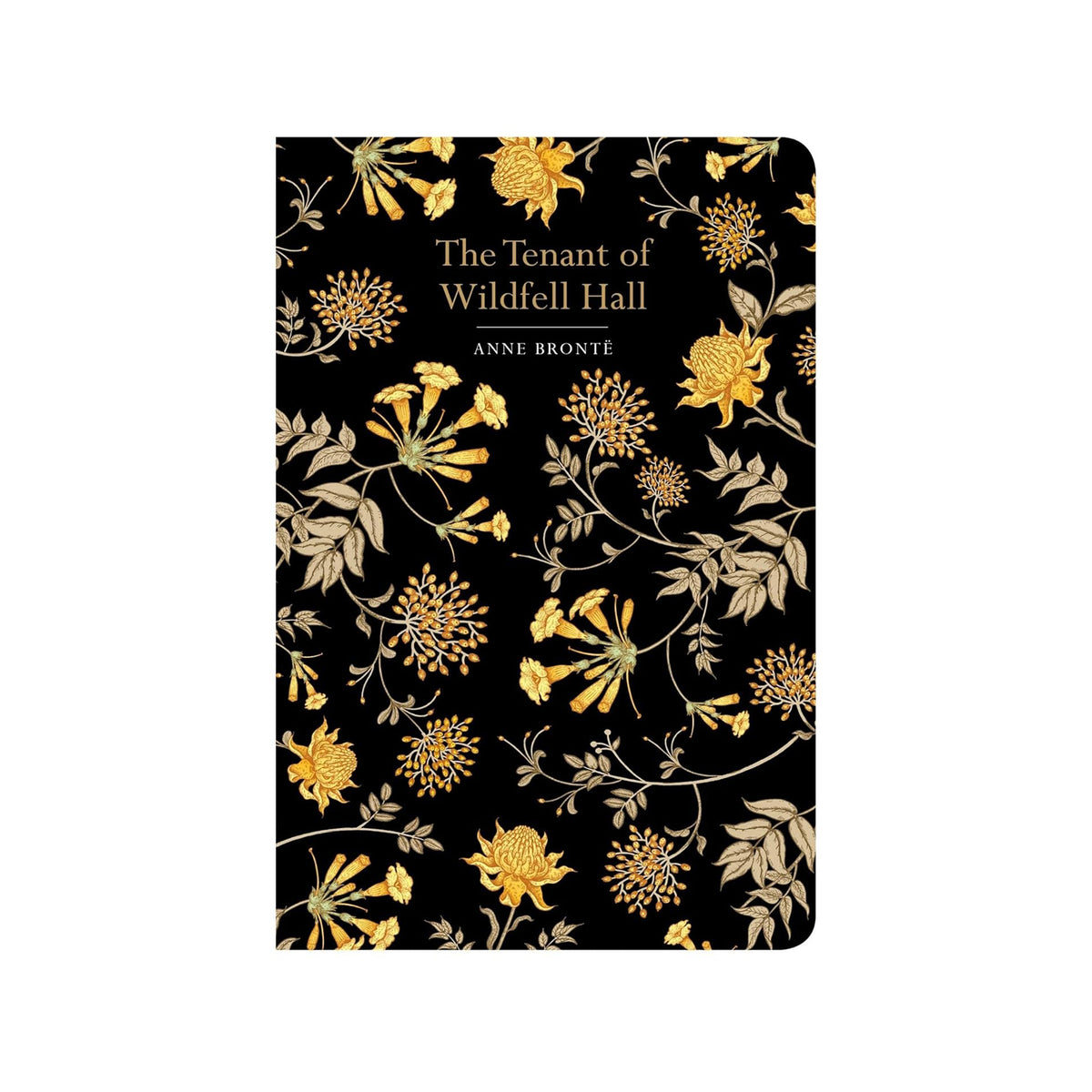 Book cover of The Tenant of Wildfell Hall by Anne Bronte, with floral design and text on a black background