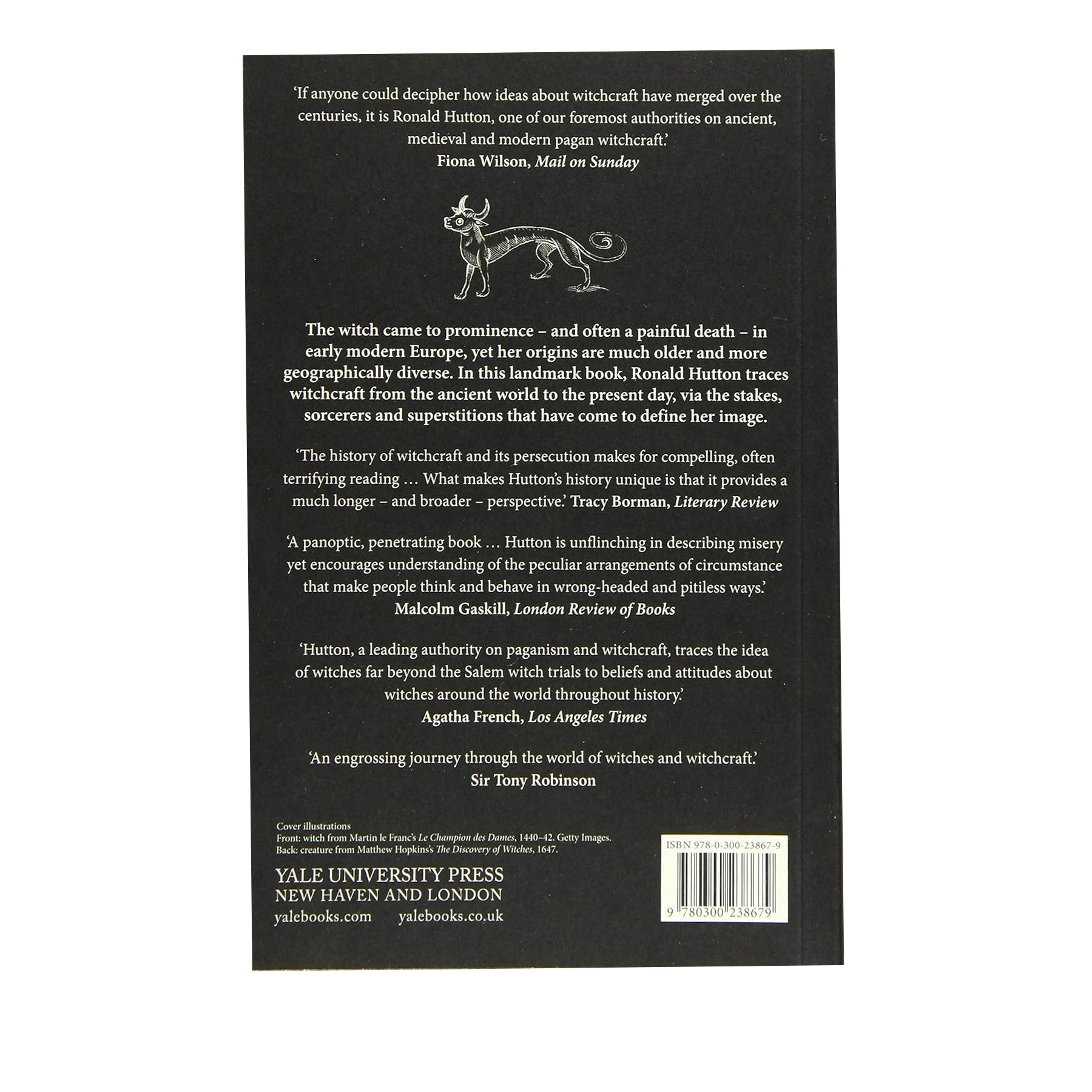 Book cover of 'The Witch' by Ronald Hutton with a black background and white text.