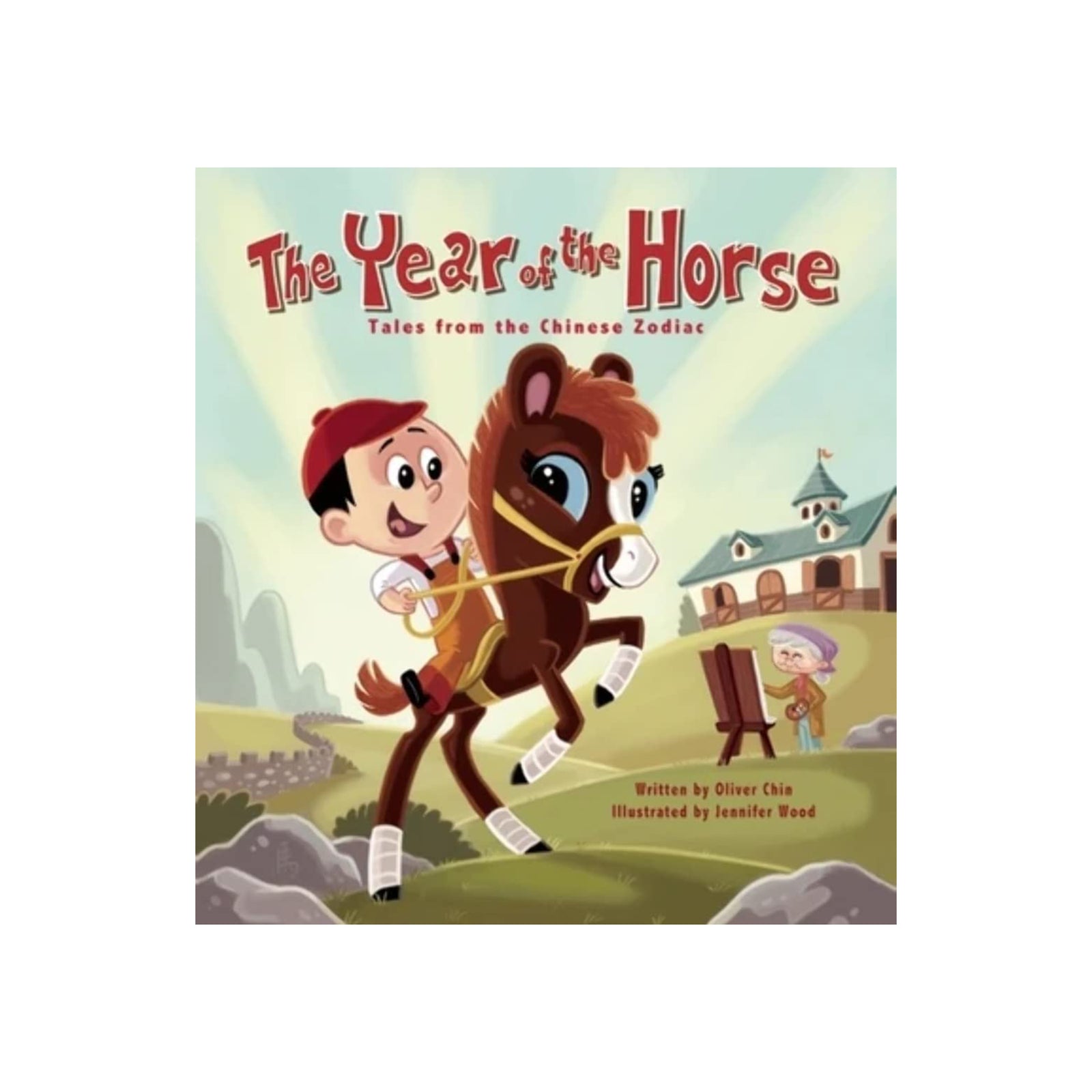 Book cover of 'The Year of the Horse' with a child and horse illustration on a colorful background.