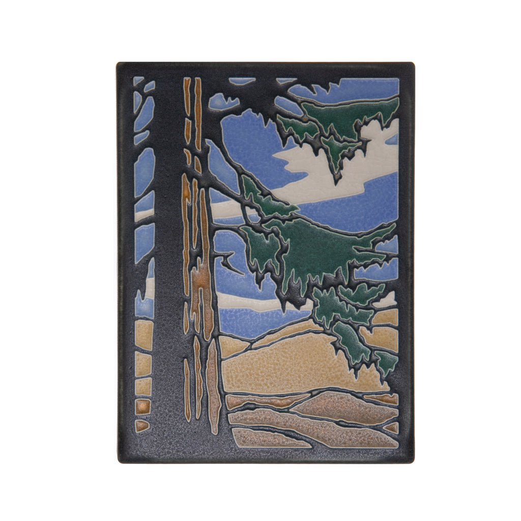 Artist Yoshiko Yamamoto is a self-taught block printmaker who strives always to fuse Japanese design sensibility with fine craftsmanship. This striking tile is from a collaboration between Yamamoto and Motawi Tilework. Tile Size: Approximately 5 7/8” x 7 7/8”. Notch at the back for hanging.