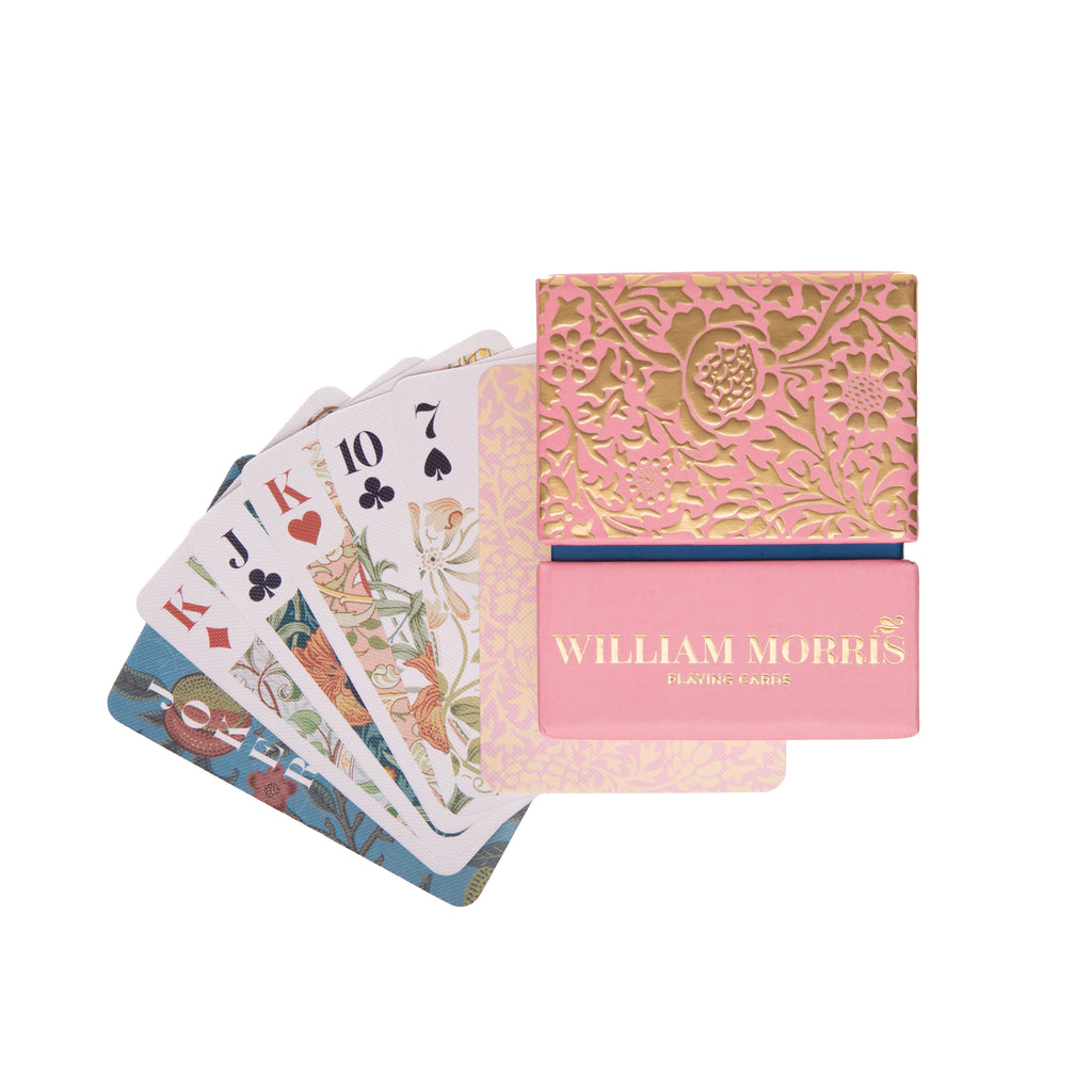 William Morris viewed his patterns as both an art form and a means of social commentary. He created wallpapers and fabrics that boasted natural floral motifs and handmade craftmanship. This boxed deck of playing cards feature many of Morris' most iconic prints. Box size: 3" x 3.75" x 1". Card size: 2.5" x 3.5".