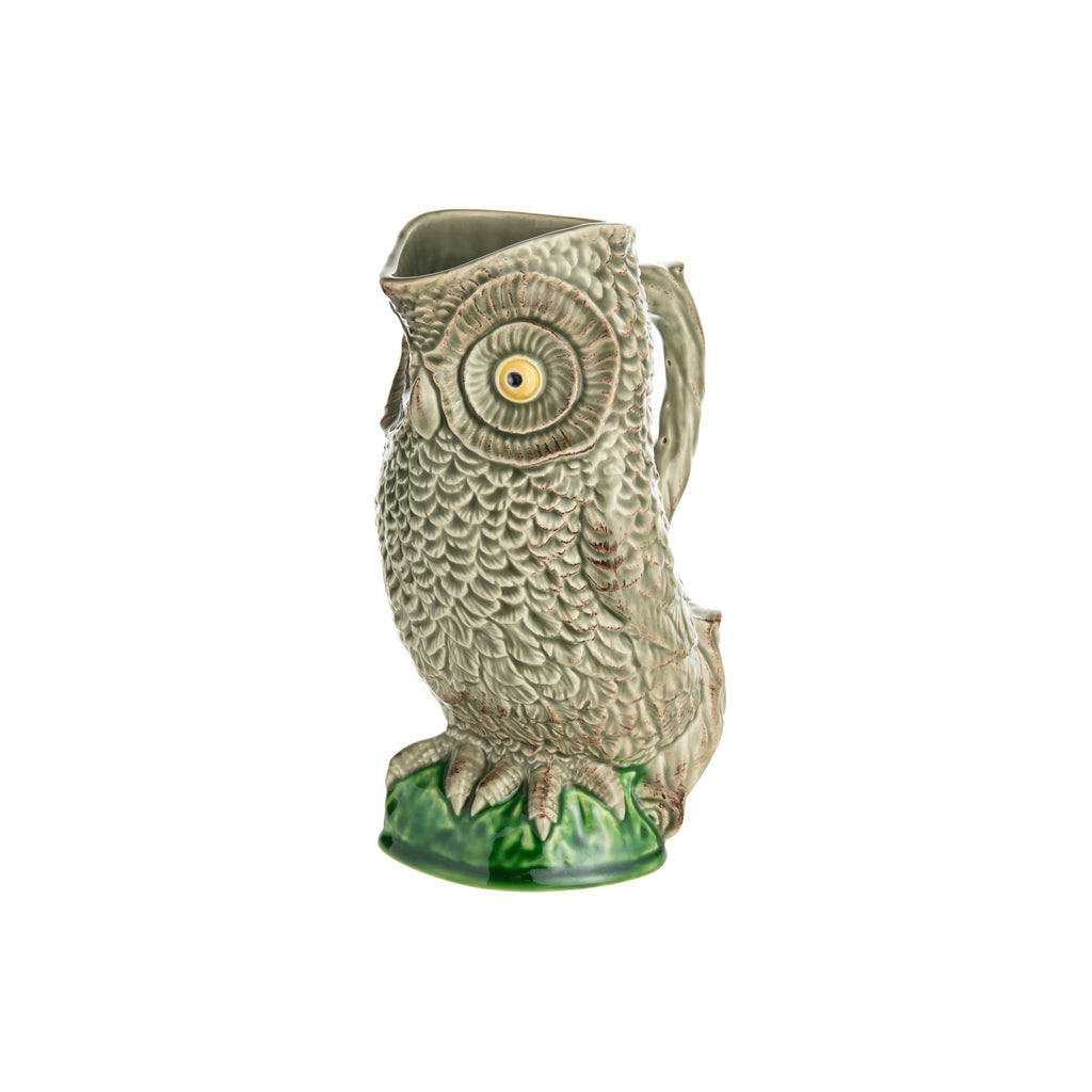 Once you've served drinks from this charming owl pitcher, regular pitchers will look downright dull. This cute nocturnal friend is made by master ceramics atelier Bordallo Pinheiro, which was founded in Caldas da Rainha, Portugal, in 1884. Handmade. Limited edition Dimensions: 9.25" x 6.2" Capacity: 44 fl. oz.