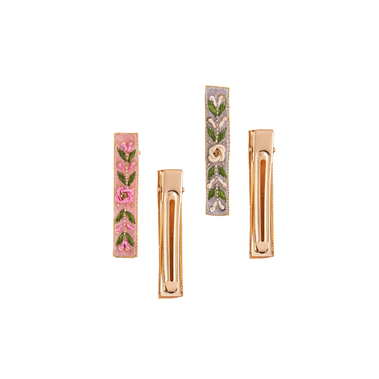 Set of floral hair clips on a white background